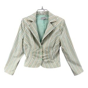 Kay Unger‎ New York Striped Fitted Blazer Sz 10 Career Pastel Mint Green